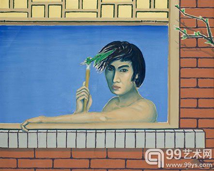 严力《想像里的自画像》1982年作油彩画布72 x 90 cm.