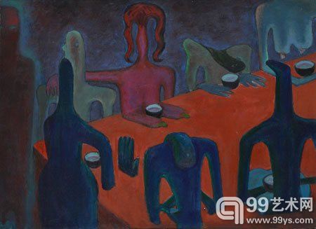 冯国东《最后的晚餐1》2003 年作油彩画布90 x 122 cm.