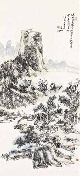 黄宾虹《高林听潮》98 × 45cm设色纸本立轴