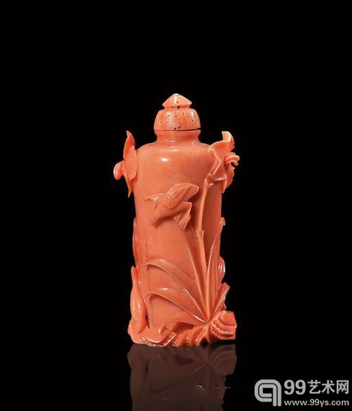 清乾隆 珊瑚一路连科烟壶高 6.2 cm