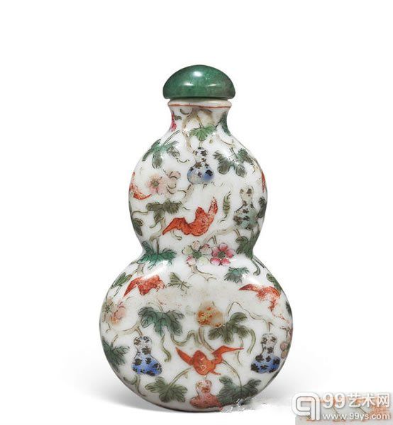 清嘉庆 粉彩福禄万代烟壶长 7 cm“嘉庆年制”款