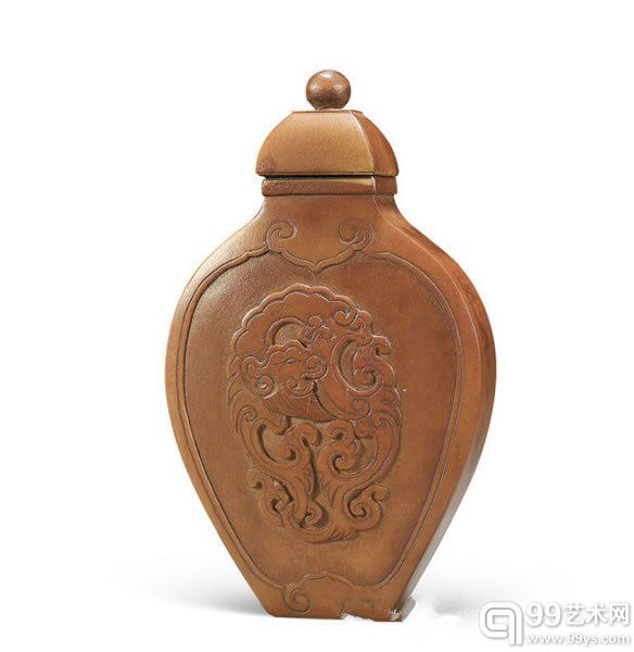 清乾隆 竹黄螭龙纹烟壶高 6.8 cm