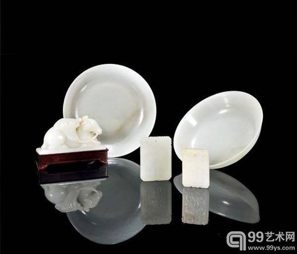 清中期 青白玉踏雪寻梅诗文牌长 6.3 cm