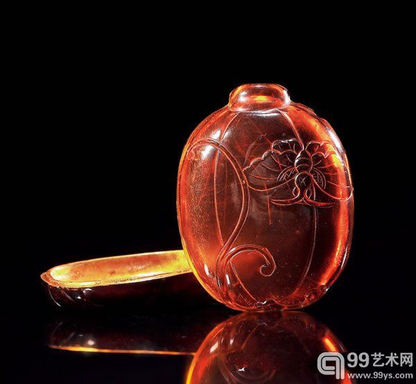 清乾隆 琥珀瓜蝶印盒长 5.4 cm