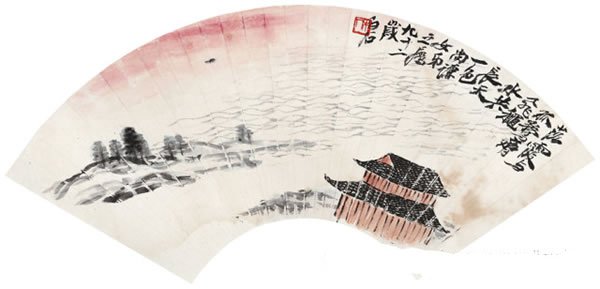 齐白石 滕王阁图纸本扇面19 × 53 cm