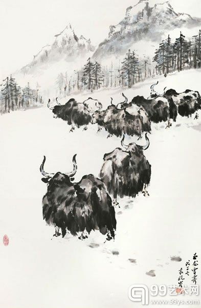 袁晓岑 玉龙雪霁纸本镜心105 × 69 cm