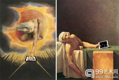 改自William Blake的世界名画“The Ancient of Days”和Jacques Louis David的“The Death of Marat”