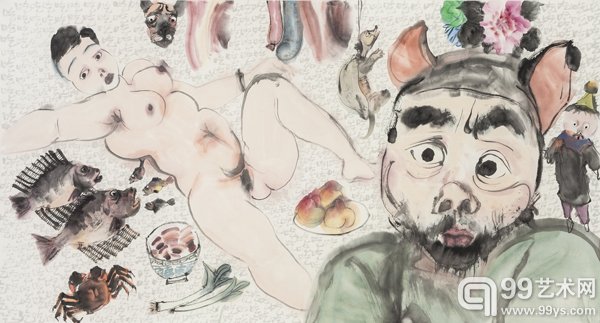 画家与模特 纸本设色 2014 181×98cm