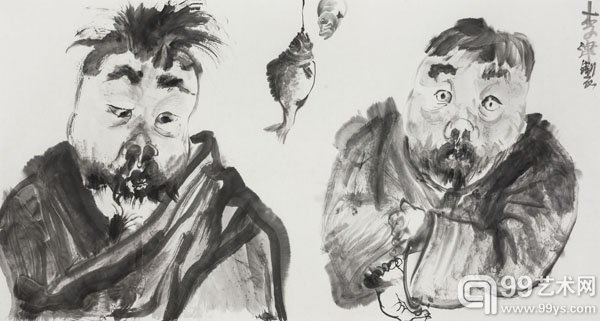双鱼图 纸本设色 2014 181×98cm
