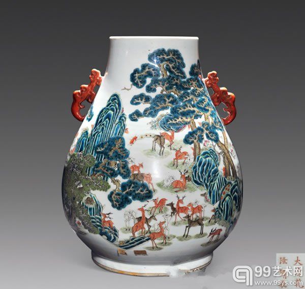清光绪 粉彩百鹿尊