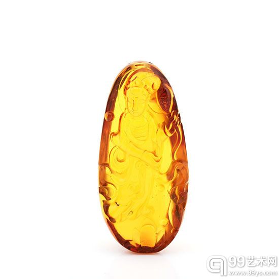 多米尼加蓝珀荷花观音吊坠