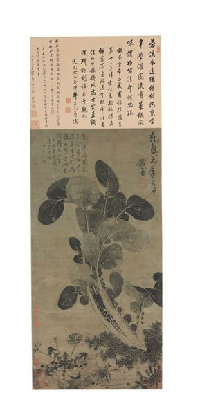 拍品编号28清华岩（传）《柳荫佳禽》设色纸本立轴一七二五年作68x35英吋(174x90公分)美元28,000-32,000