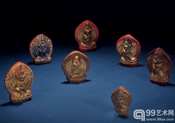 清 描金、彩绘大威德金刚擦擦七件