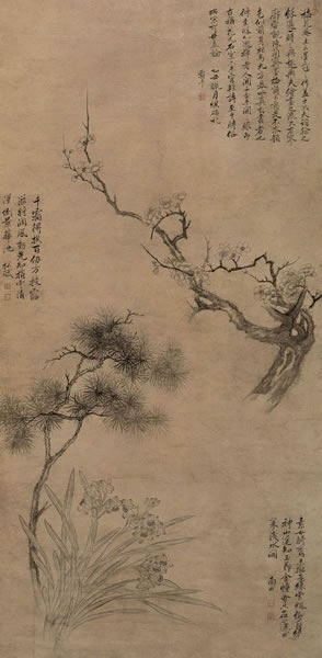恽寿平(款) 岁寒三友纸本立轴117 × 57 cm