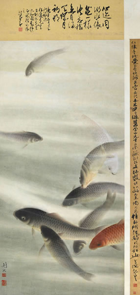 高剑父九如图立轴设色纸本赵少昂题诗堂；杨善深题裱边