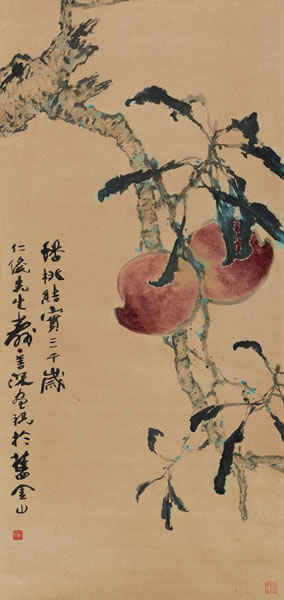 杨善深双寿立轴设色纸本