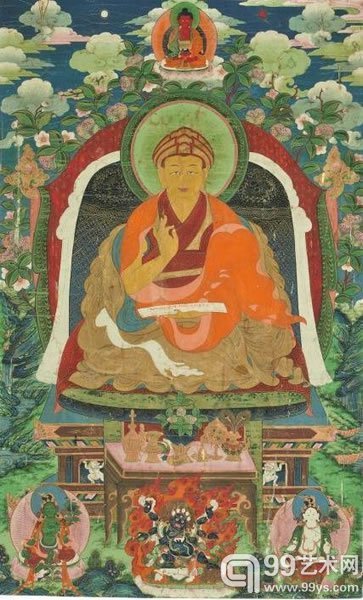 拍品编号 291约十八世纪藏汉风格哲布尊丹巴画像27 1/4 x 16 3/4寸(69 x 42.5公分)美元8,000-12,000