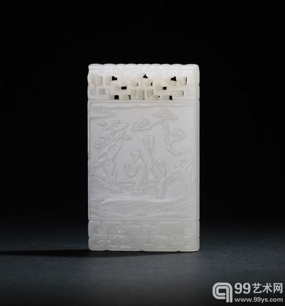 明末清初白玉米芾拜石子冈牌5.1×3.3cm.