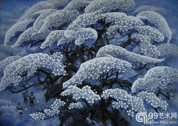 何永坤-蓝色舞曲重彩画120cm×86cm2012