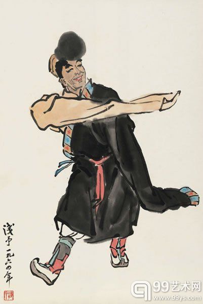 叶浅予 藏族舞蹈纸本立轴67 × 44 cm 