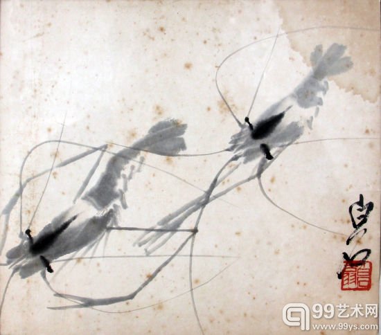 齐白石游虾23×26cm