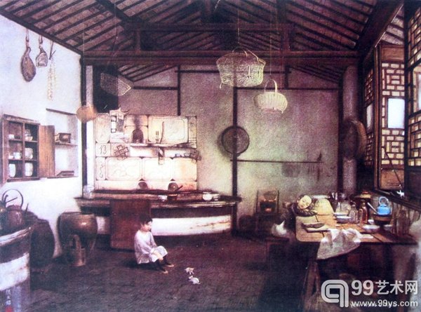 颜文樑《厨房》粉画1920年