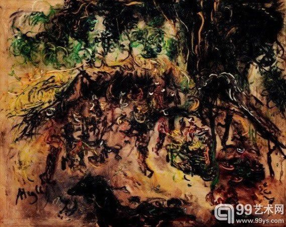 阿凡迪 （Affandi，1907–1990）《榕树下的市集》