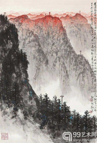 魏紫熙《黄洋界景色》设色纸本镜心67×45cm