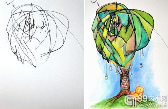 加拿大艺术家将2岁女儿的乱涂鸦变精美画作