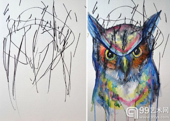 加拿大艺术家将2岁女儿的乱涂鸦变精美画作