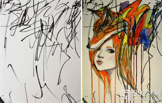 加拿大艺术家将2岁女儿的乱涂鸦变精美画作