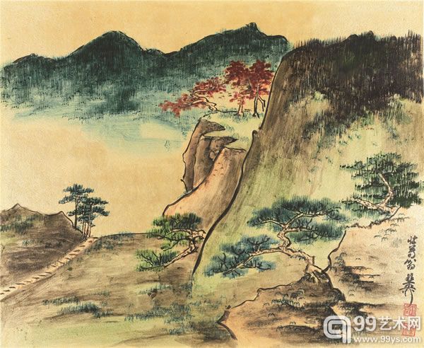 谢稚柳 《江山粹美册》之三 纸本设色 册页29×36cm