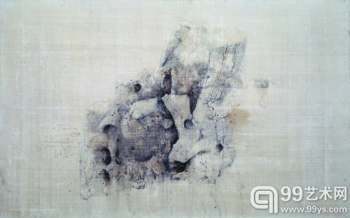 曹吉冈 顽石1  亚麻布坦培拉  150×240cm2012年