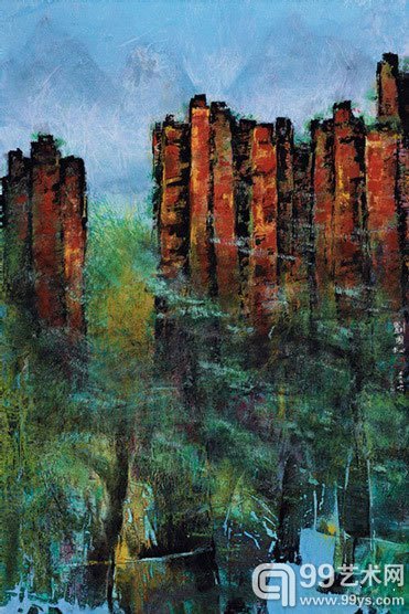 刘国松 《夕阳抹红石壁 张家界印象之六》2006 年作水墨设色纸本96.5 x 64.5 cm.估价﹕HK$ 300,000 - 400,000US$ 38,500 - 51,300