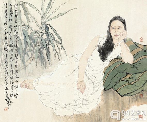 何家英 2000年作 午夜风凉 镜心	