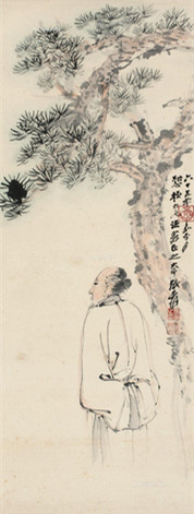 张大千 1976年作 松荫高士 镜心	