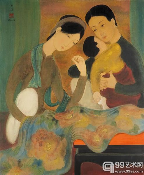 黎谱快乐时光水墨粉彩绢布1938年作74 x 60 公分 (29 1/8 x 23 5/8 英寸)款识: 黎谱 Le Pho （左上）港币1,000,000-1,400,000美元128,200-179,500