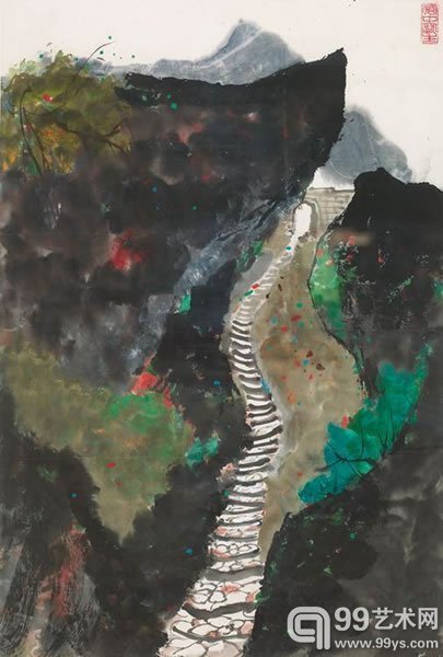 吴冠中黄山写生水墨设色纸本53 x 35.5 公分 (21 x 14 英寸)港币1,900,000-2,500,000美元243,600-320,500