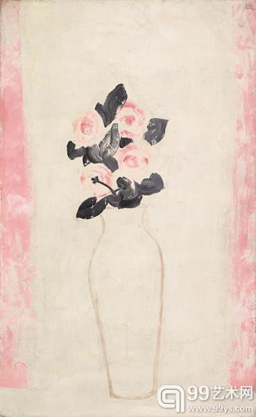 常玉白瓶与玫瑰油彩画布1931年作81 x 50 公分 (31 7/8 x 19 5/8 英寸)款识：玉 SANYU (右上) SANYU 10.4.1931 (画背)港币35,000,000-45,000,000美元4,487,200-5,769,200