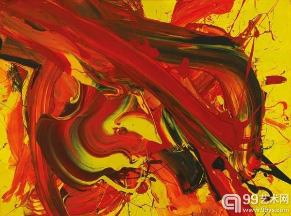 白髪一雄达陀油彩画布1976年作96 x 130 公分(37 3/4 x 51 1/8 英寸)款识：白发（右下）港币6,000,000-8,000,000美元769,200-1,025,600