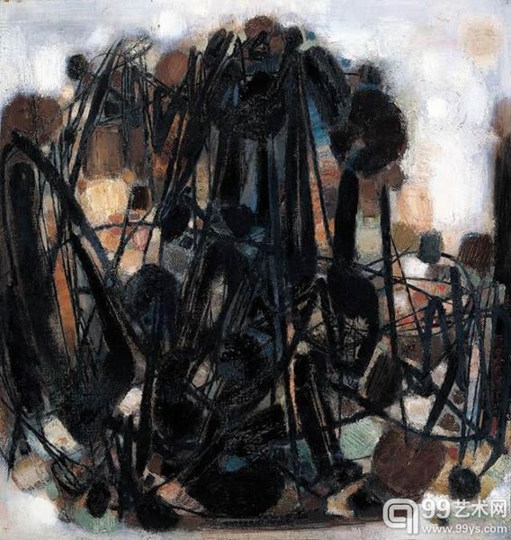 朱德群静油彩画布1959年作110 x 102.5 公分(43 1/4 x 40 3/8 英寸)款识：朱德群CHU TEH-CHUN. (右下) Chu Teh-Chun 1959 Calme (画背)港币15,000,000-20,000,000美元1,923,100-2,564,100