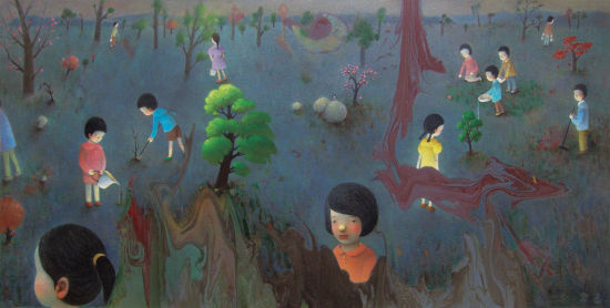 陈可（B.1978）植树布面油画 2010年作180×350cm