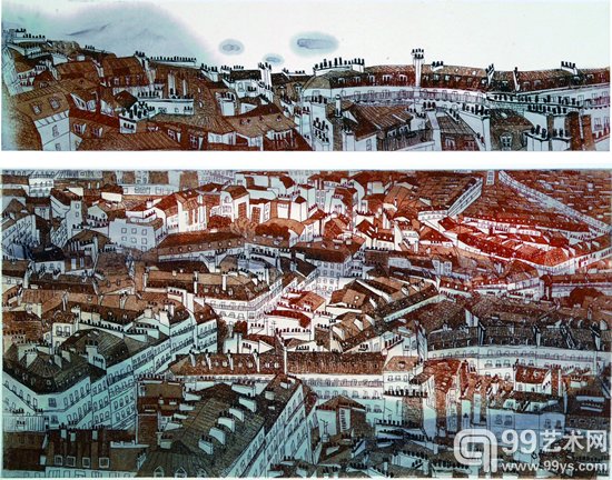 卢君 巴黎屋顶、50cm×65cm、2010、年