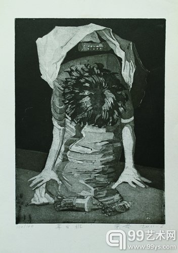 荣岩 草台班 、40×30cm、铜版画 2011年