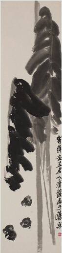 齐白石芭蕉群鸡设色纸本立轴 133×32.5cm