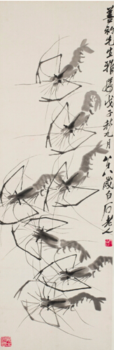 齐白石群虾图设色纸本立轴 103×33.5cm
