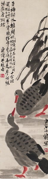 齐白石《芦雁》设色纸本立轴 122×33cm