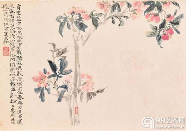 清石涛花卉册设色纸本册页镜框八幅每幅26.7x38.1公分(10?x15英寸)港币18,000,000–26,000,000美元2,330,000–3,360,000