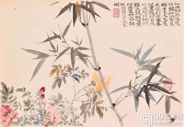 清石涛花卉册设色纸本册页镜框八幅每幅26.7x38.1公分(10?x15英寸)港币18,000,000–26,000,000美元2,330,000–3,360,000