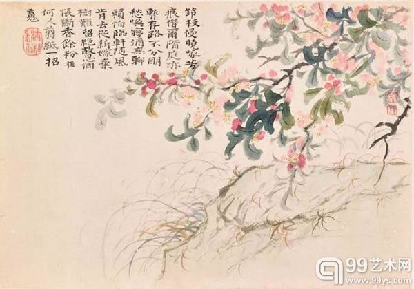 清石涛花卉册设色纸本册页镜框八幅每幅26.7x38.1公分(10?x15英寸)港币18,000,000–26,000,000美元2,330,000–3,360,000